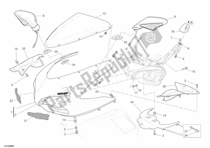 All parts for the Cowling of the Ducati Superbike 1098 S 2008